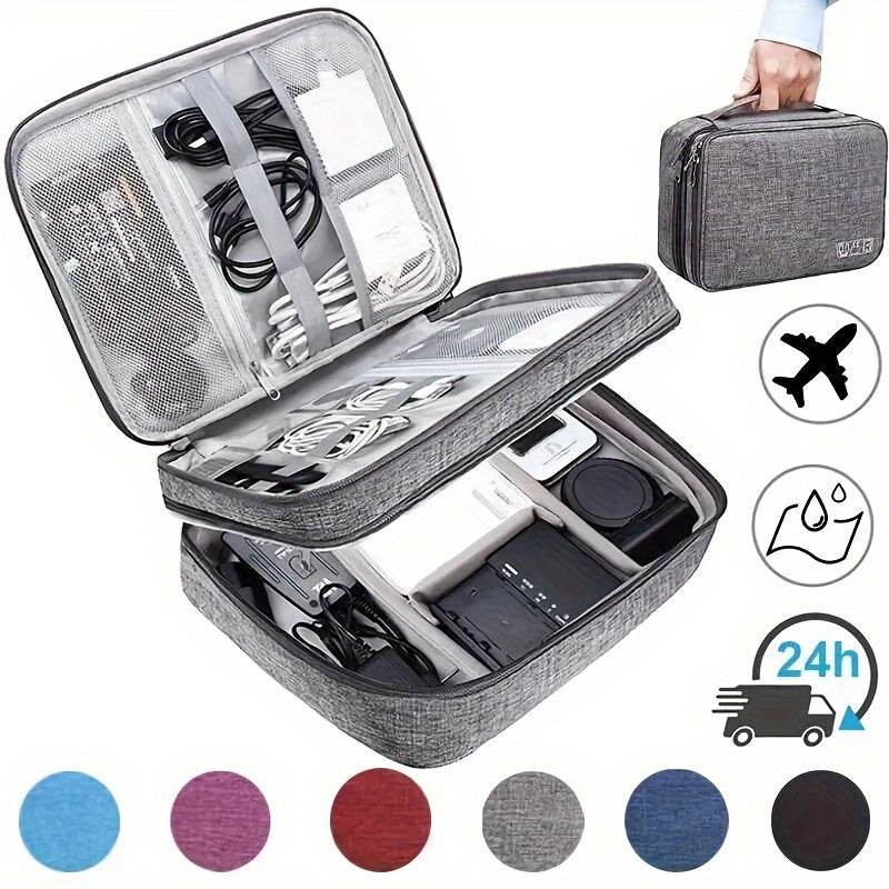 Electronics Organizer Travel Case, Water Resistant Cable Organizer Bag for Travel Essentials, Tech Gifts for Men, Storage Bag as Accessories for Phone, Cord, iPad