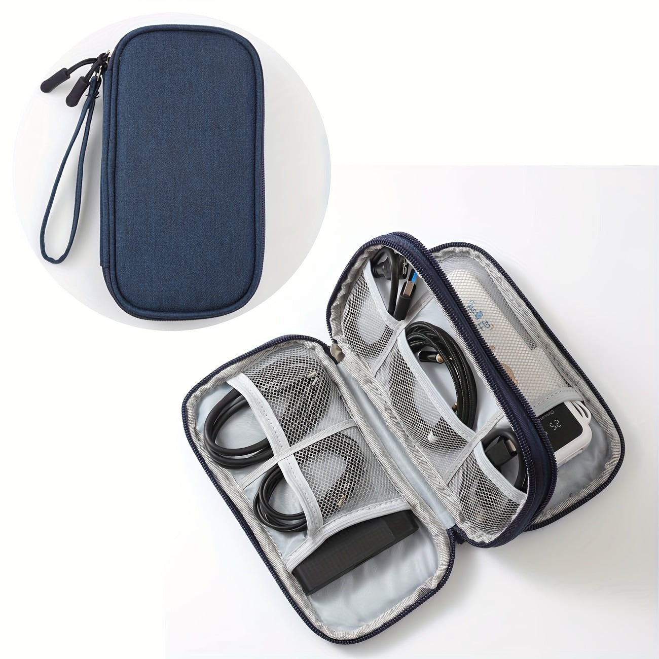 Waterproof Double-Layer Electronics Organizer Bag for Travel, Tech Pouch with Padded Compartments & Elastic Straps - Cable Storage for Chargers, Power Banks, Phones & SD Cards