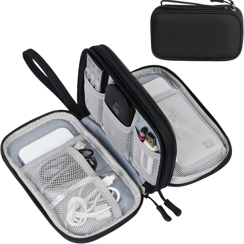 Waterproof Double-Layer Electronics Organizer Bag for Travel, Tech Pouch with Padded Compartments & Elastic Straps - Cable Storage for Chargers, Power Banks, Phones & SD Cards