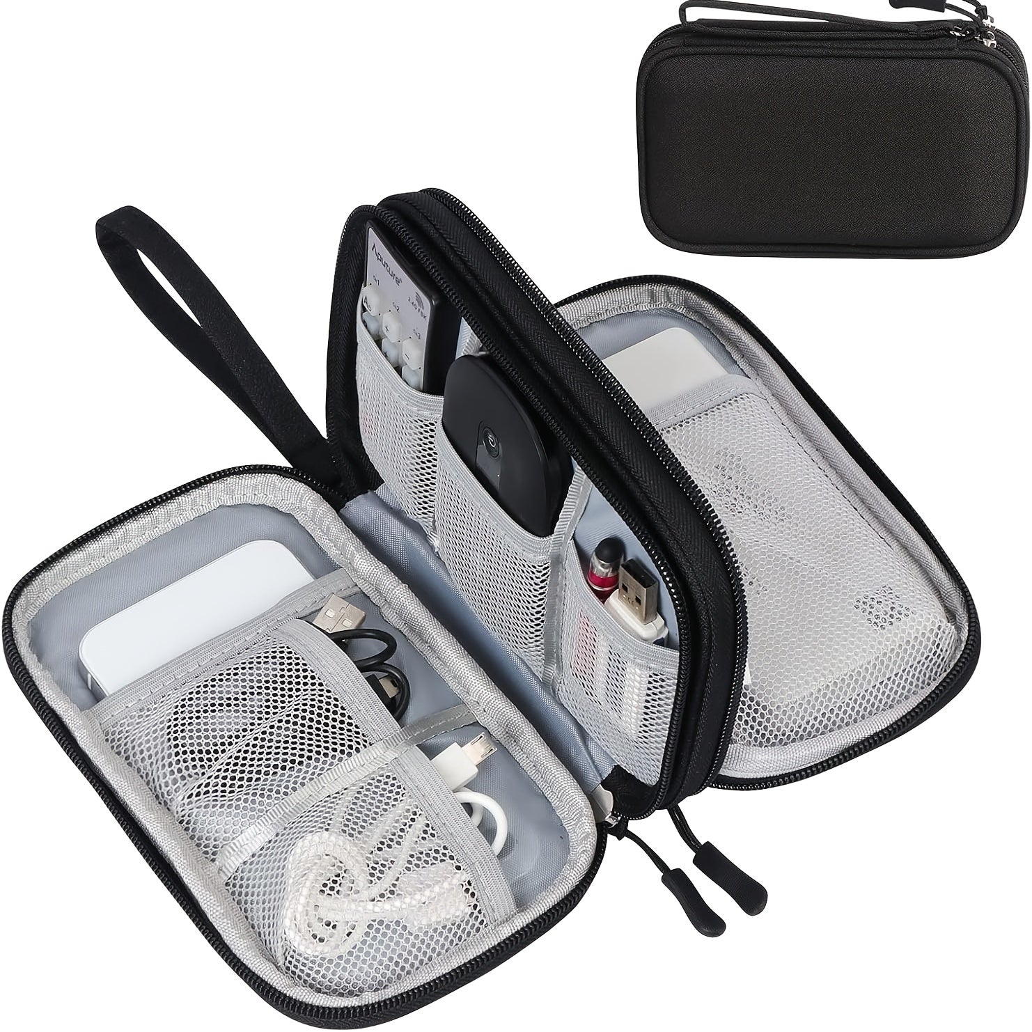 Waterproof Double-Layer Electronics Organizer Bag for Travel, Tech Pouch with Padded Compartments & Elastic Straps - Cable Storage for Chargers, Power Banks, Phones & SD Cards