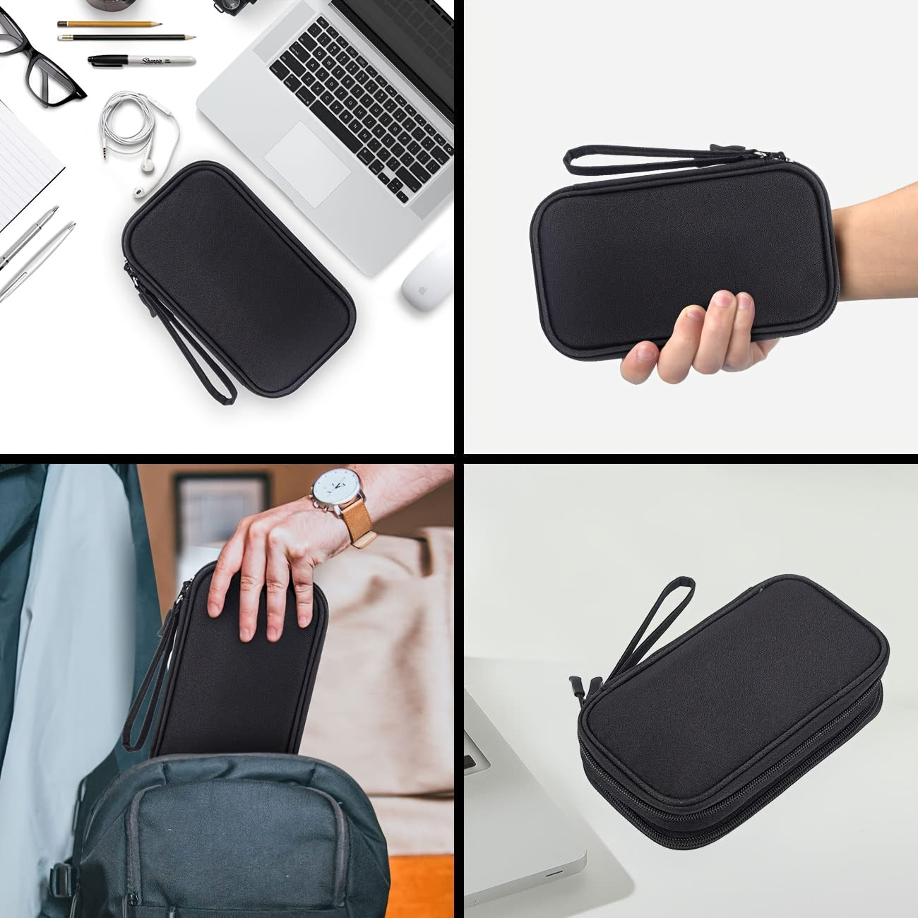 Waterproof Double-Layer Electronics Organizer Bag for Travel, Tech Pouch with Padded Compartments & Elastic Straps - Cable Storage for Chargers, Power Banks, Phones & SD Cards