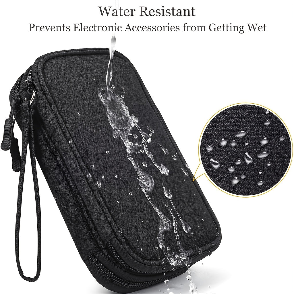 Waterproof Double-Layer Electronics Organizer Bag for Travel, Tech Pouch with Padded Compartments & Elastic Straps - Cable Storage for Chargers, Power Banks, Phones & SD Cards