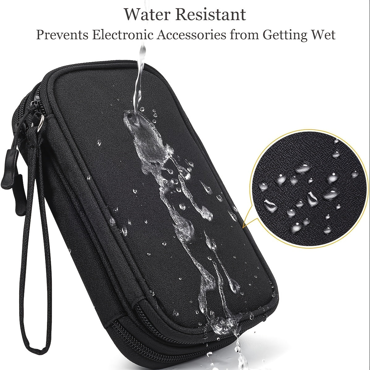 Waterproof Double-Layer Electronics Organizer Bag for Travel, Tech Pouch with Padded Compartments & Elastic Straps - Cable Storage for Chargers, Power Banks, Phones & SD Cards