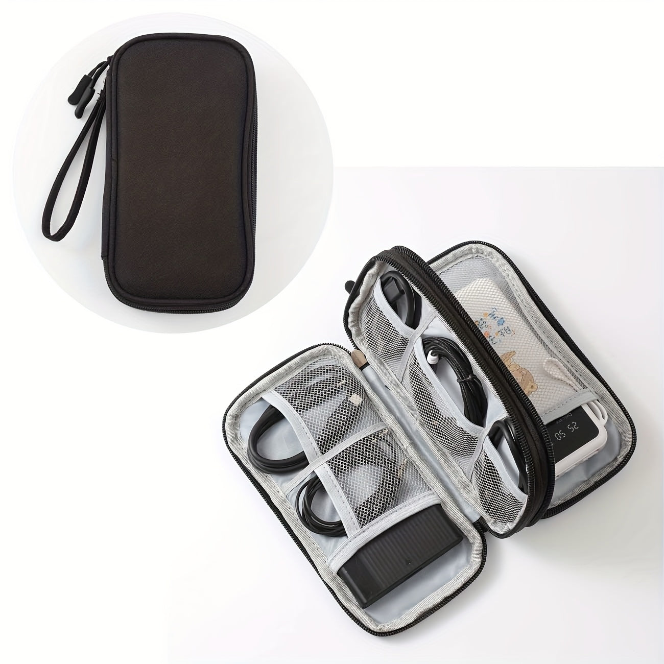 Waterproof Double-Layer Electronics Organizer Bag for Travel, Tech Pouch with Padded Compartments & Elastic Straps - Cable Storage for Chargers, Power Banks, Phones & SD Cards